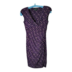 Lauren Ralph Lauren Womens Size 10 Mid Length Straight Fit Cap Sleeve Wrap Dress
